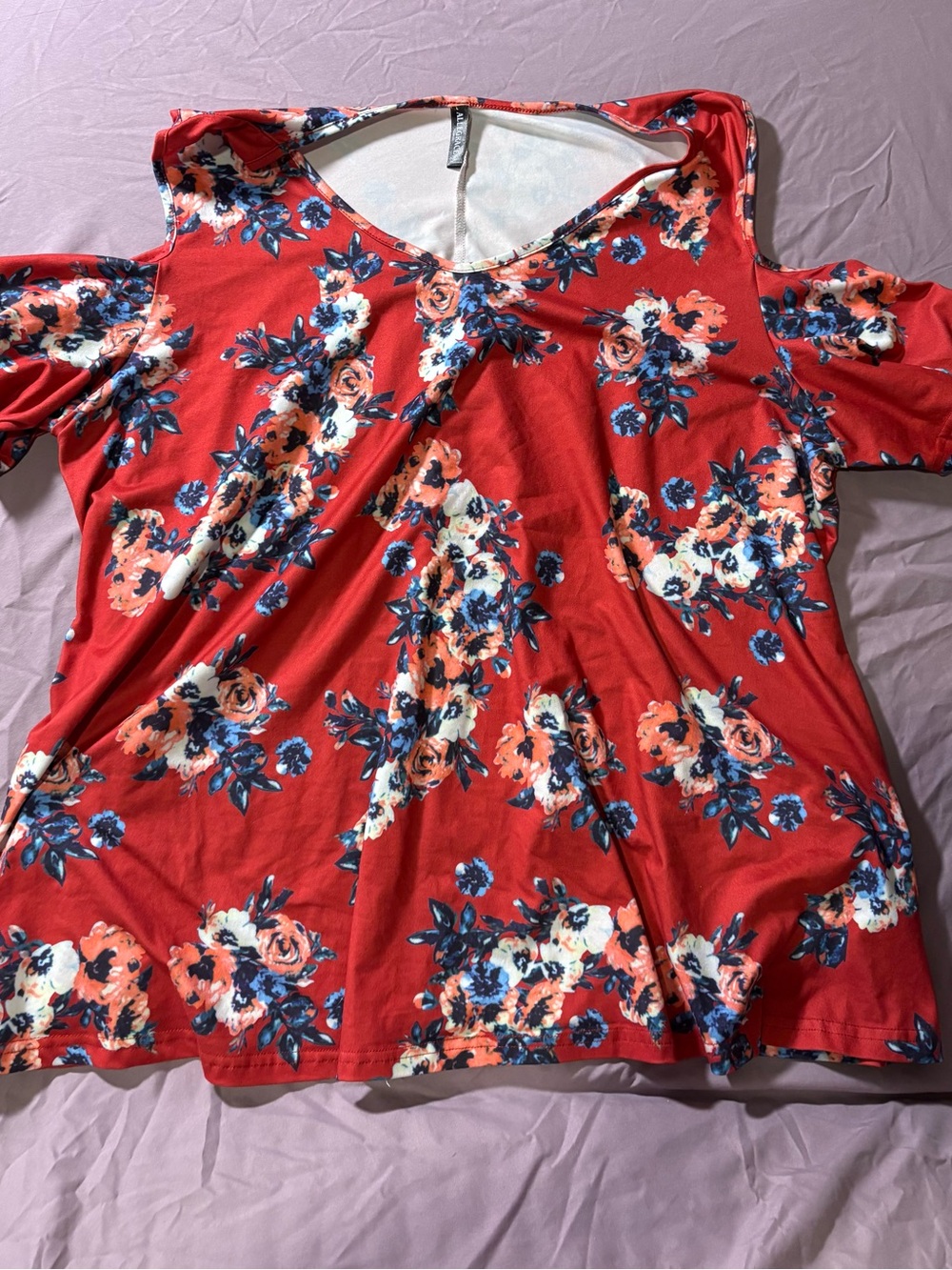 Women’s Red Floral Cold-Shoulder Tunic Top